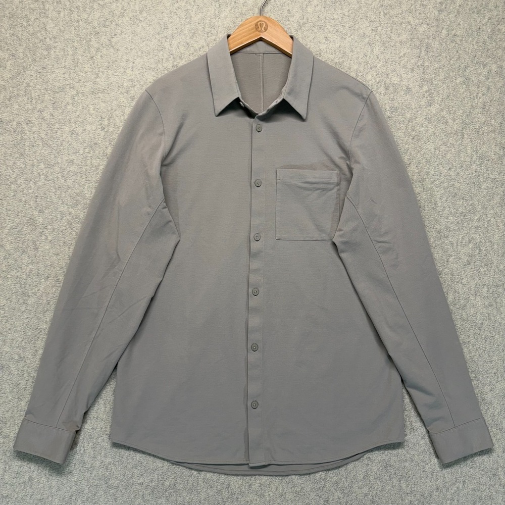 Lululemon Commission Mens Button Up Shirt Gray Long Sleeve Tech Travel Pocket M